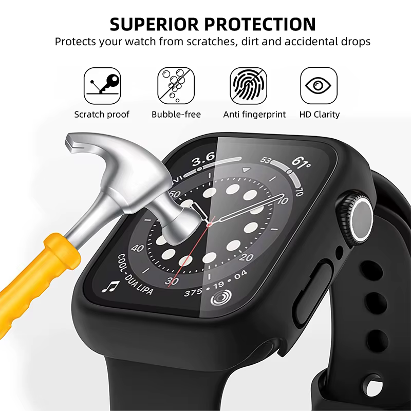 Verre trempé + coque pour Apple Watch 11/10/9/8/7/6/5/4/3/2/1