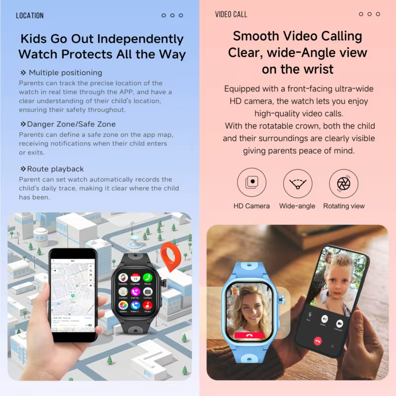 Montre intelligente pour enfants 4G GPS WIFI Appel vidéo Téléchargement d'applications
