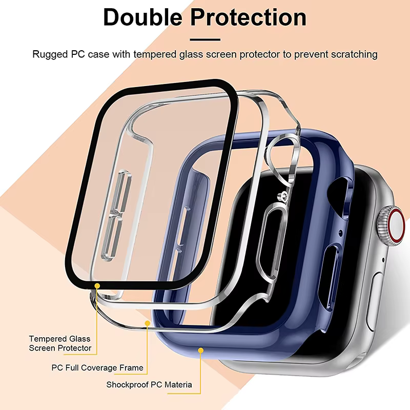 Verre trempé + coque pour Apple Watch 11/10/9/8/7/6/5/4/3/2/1