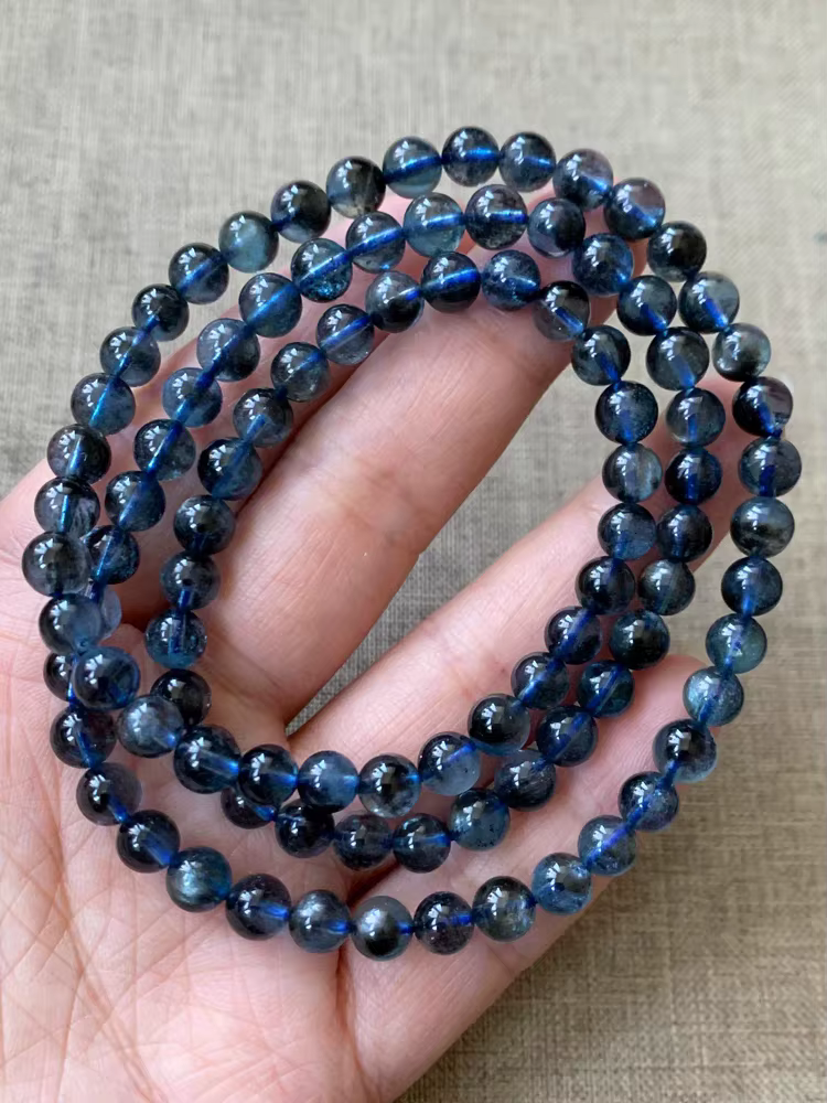 Bracelet en Aigue-marine Bleu Profond Naturel pour Femme, 3 Tours, Perles Rondes Transparentes, 5.8mm, Bijoux Commandés au Brésil, Uto Uto AA