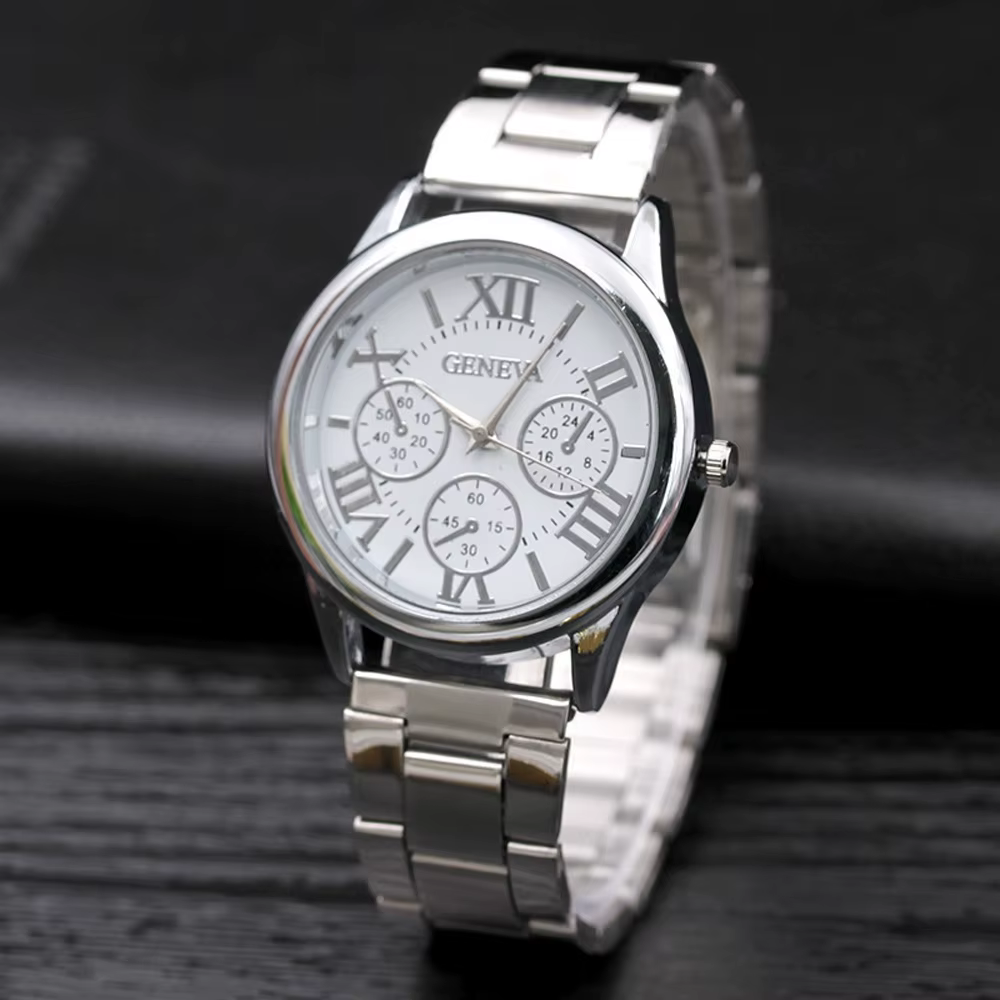 2025 Vintage nouvelle marque 3 yeux or genève montre à quartz décontractée femmes en acier inoxydable robe montre-bracelet dames horloge