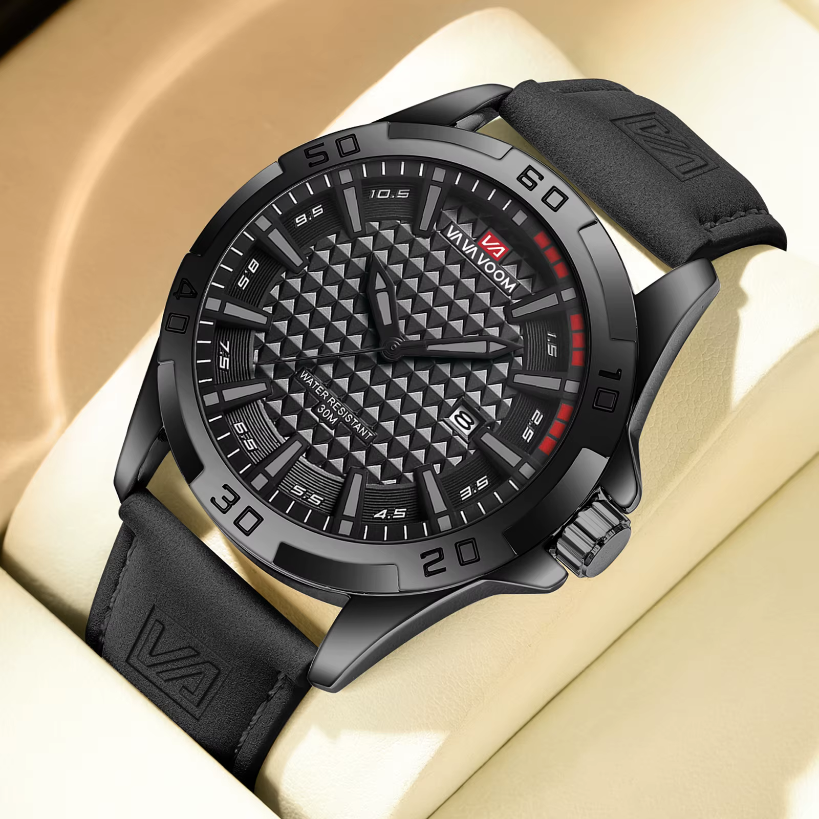 VA VA VOOM hommes Sport décontracté militaire Quartz calendrier montre-bracelet pour homme d'affaires en cuir étanche mâle horloge Relogio Masculin