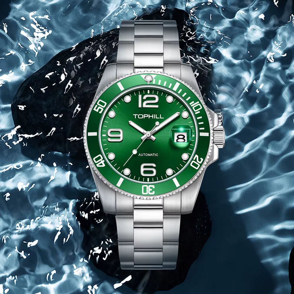 Montres pour hommes TOPHILL automatiques 40 mm Dandong 2820 avec lunette en aluminium