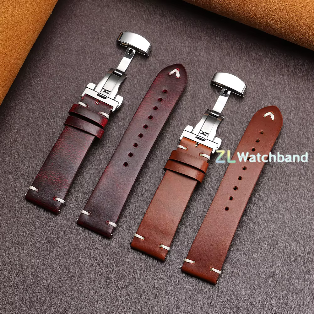 Bracelet de montre vintage en cuir de vachette huilé pour Seiko