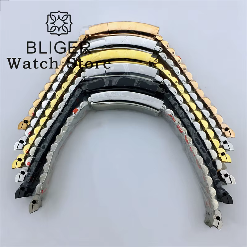 BLIGER 20mm 904L acier jubilé or moyen deux tons montre-Bracelet Bracelet solide vis liens extrémité incurvée