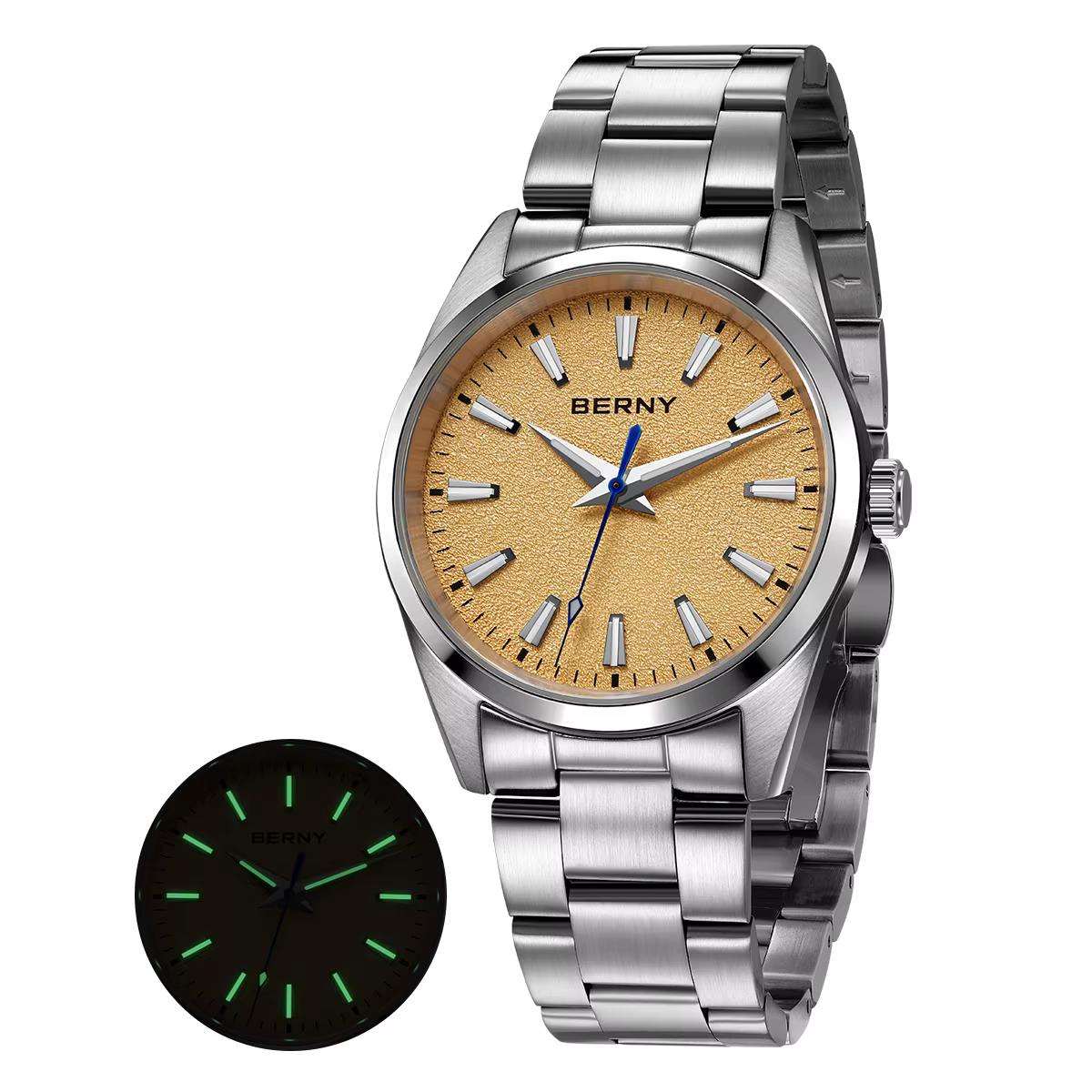 BERNY montres pour hommes lumineux AR saphir classique robe affaires Quartz montre