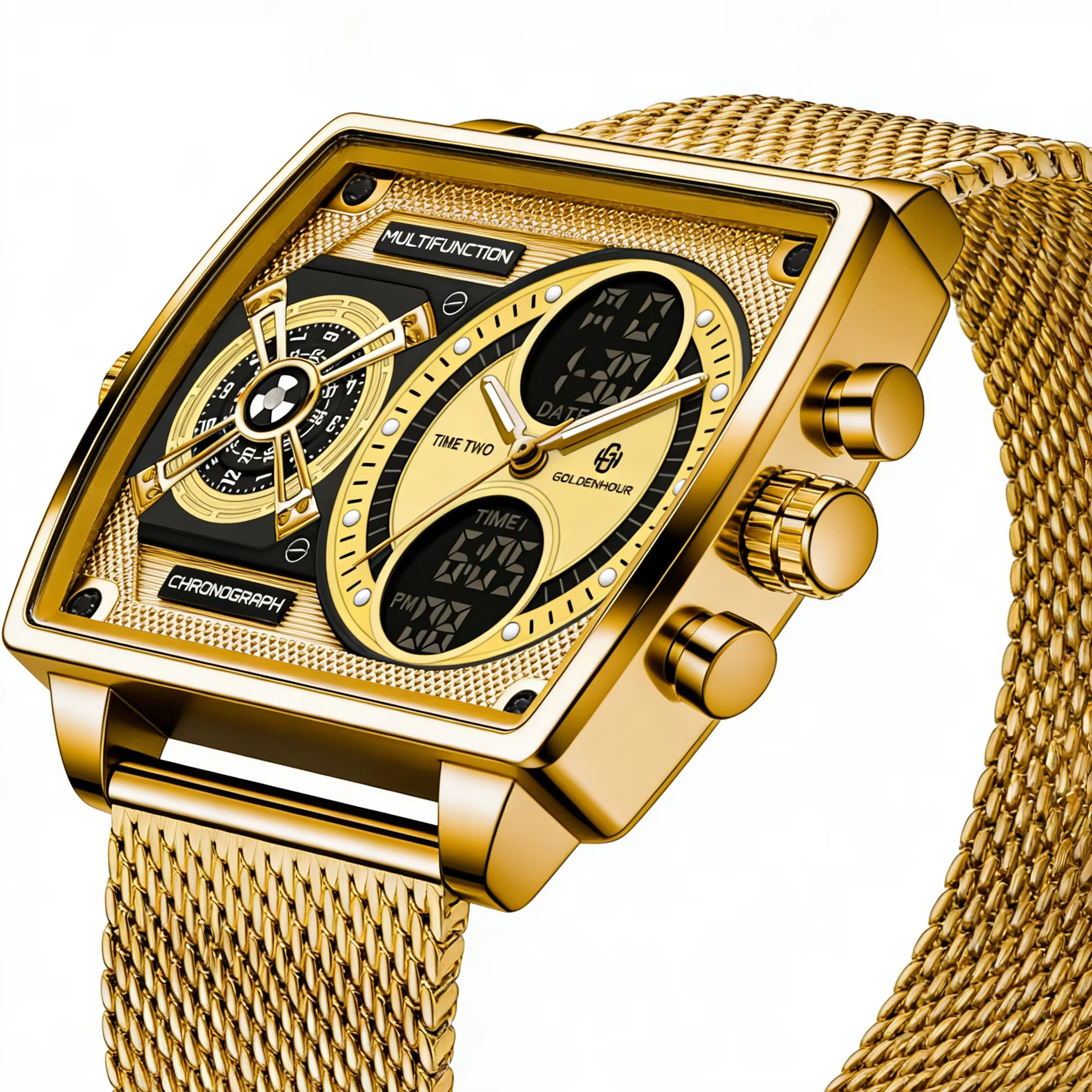 GOLDENHOUR Montre de luxe dorée pour homme