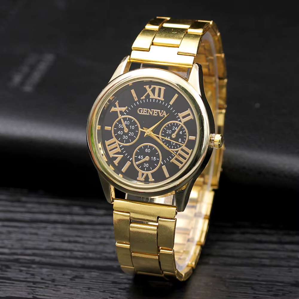 2025 Vintage nouvelle marque 3 yeux or genève montre à quartz décontractée femmes en acier inoxydable robe montre-bracelet dames horloge