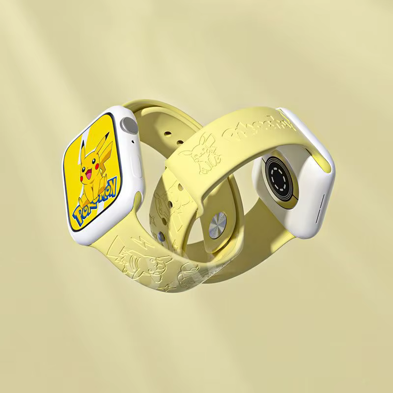 Bracelet en silicone Pikachu gravé au laser 3D pour Apple Watch Series 10 9 6 Ultra, bracelet sportif de dessin animé Dopamine, cadeaux parfaits pour les fans