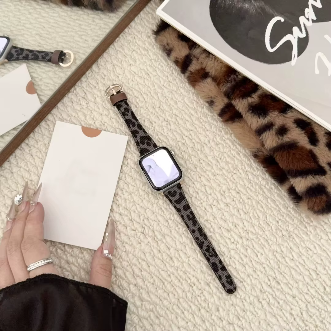 Excellent bracelet en cuir imprimé léopard pour Apple Watch femme 44mm 40mm 45mm 41mm 49mm 46mm Series 11 10 9 8 SE 7 6 5 4