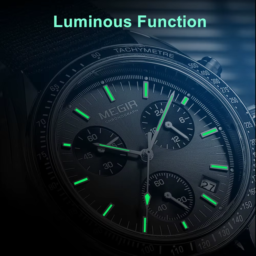 MEGIR montres à Quartz de luxe pour hommes bracelet en toile bleue Sport loisirs chronographe lumineux étanche mâle montre-bracelet horloge 2247