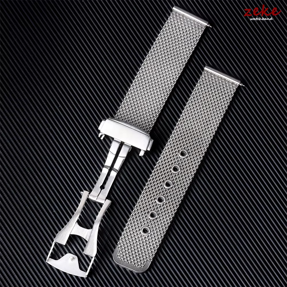 Pour Omega Seamaster 20mm 22mm Bracelet en maille argentée Interface plate