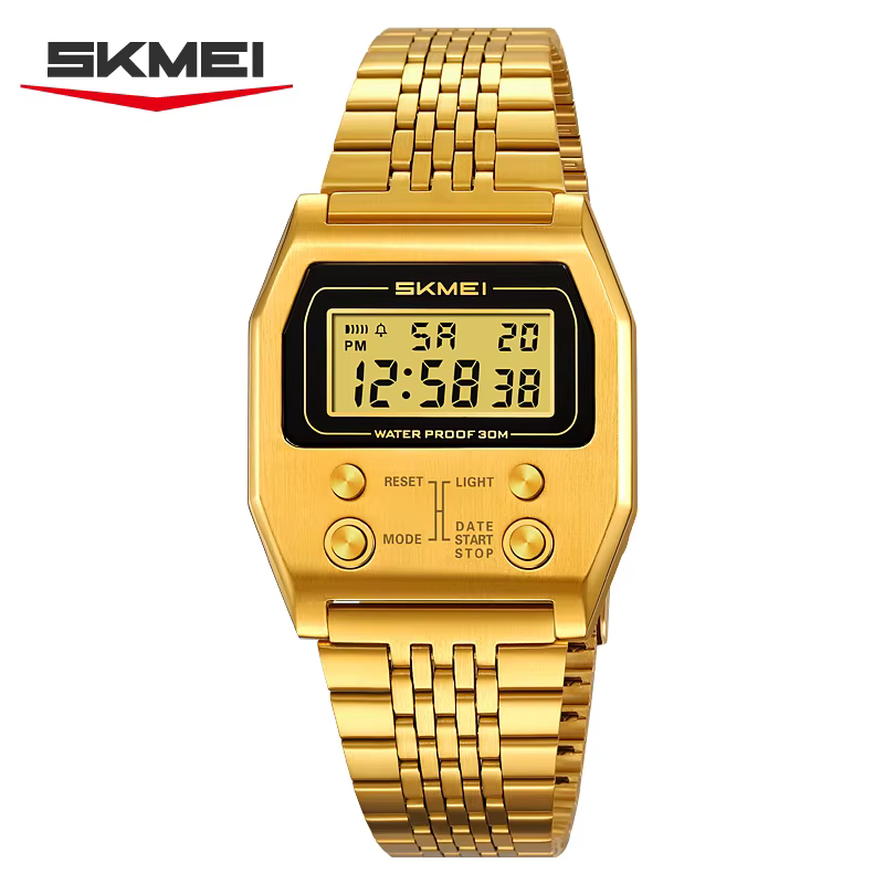 SKMEI 2460 hommes montres en acier inoxydable Sport luxe rétro LED électronique étanche montre numérique