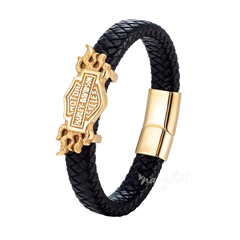 Bracelet en cuir tressé Knight Shield, bracelet tendance en acier inoxydable pour Harley Davidson, équipement de protection pour la conduite