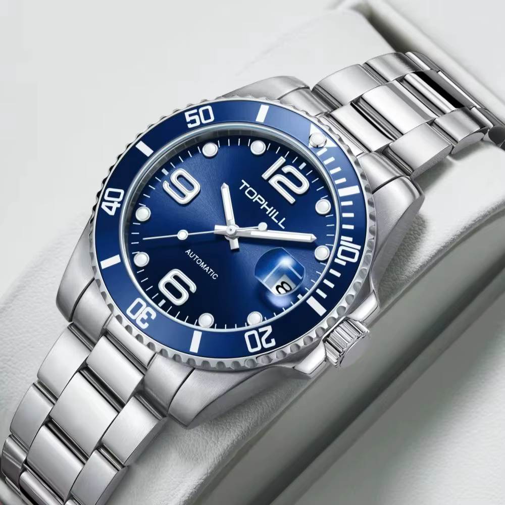 Montres pour hommes TOPHILL automatiques 40 mm Dandong 2820 avec lunette en aluminium