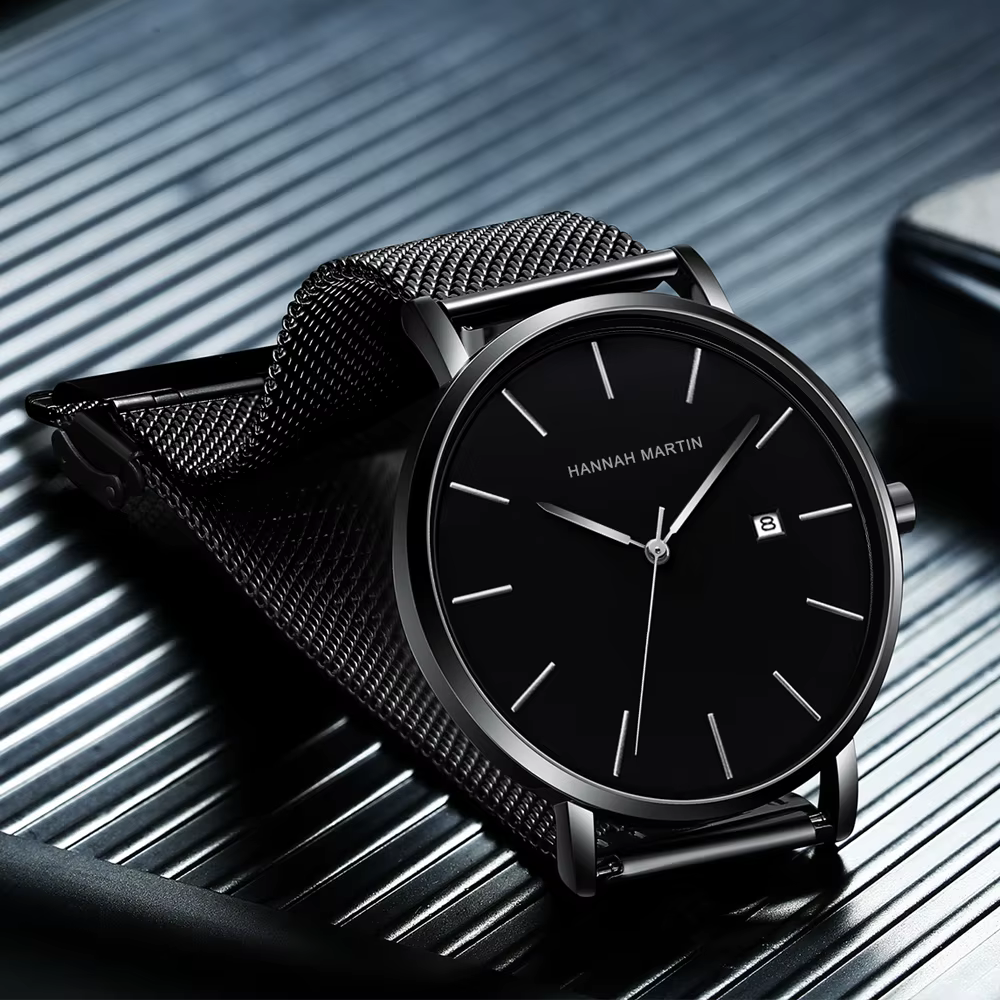 Classique Bauhaus Design hommes montre bleu foncé japon Quartz étanche en acier inoxydable mode affaires calendrier Ultra mince montres