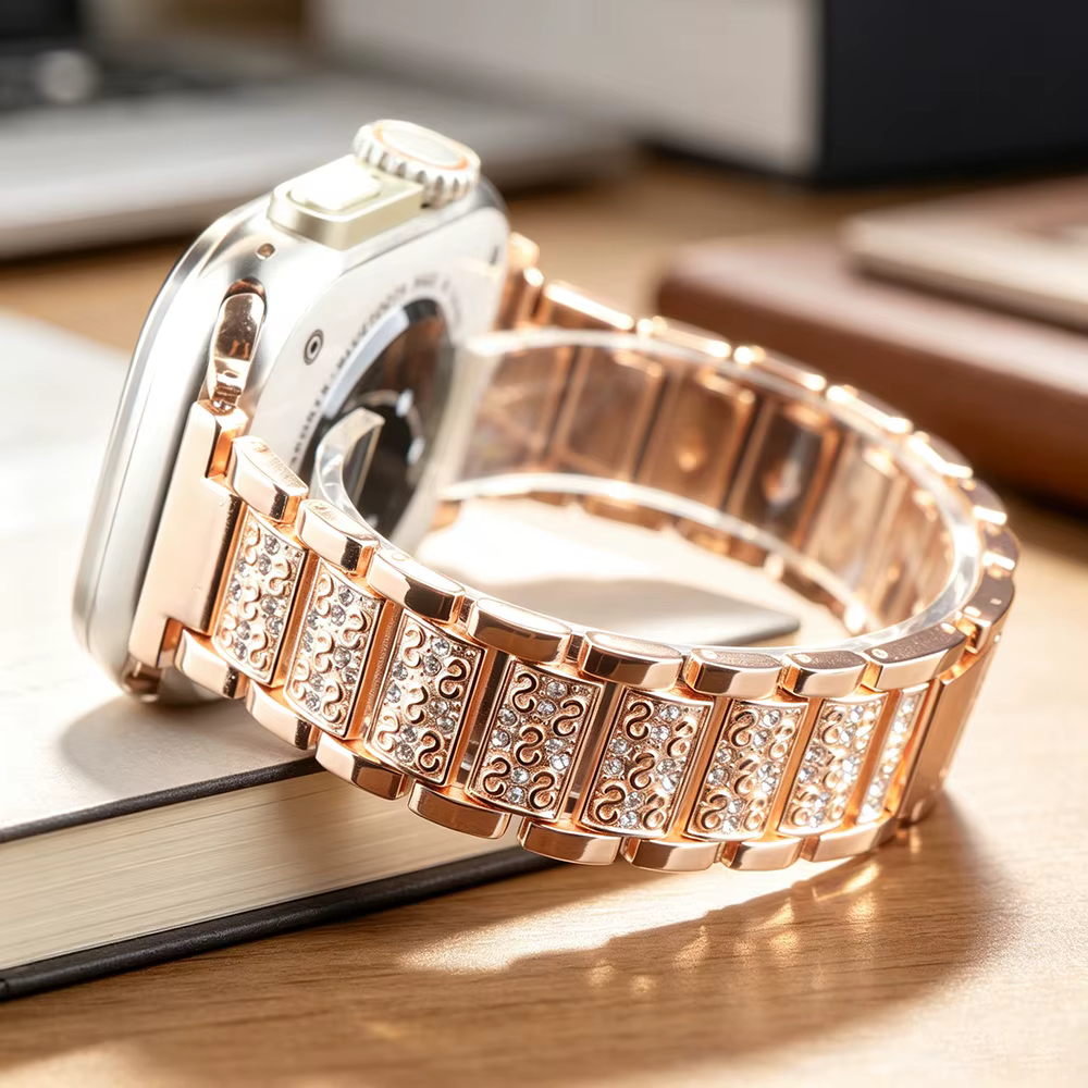 Bracelet en métal avec strass pour Apple Watch