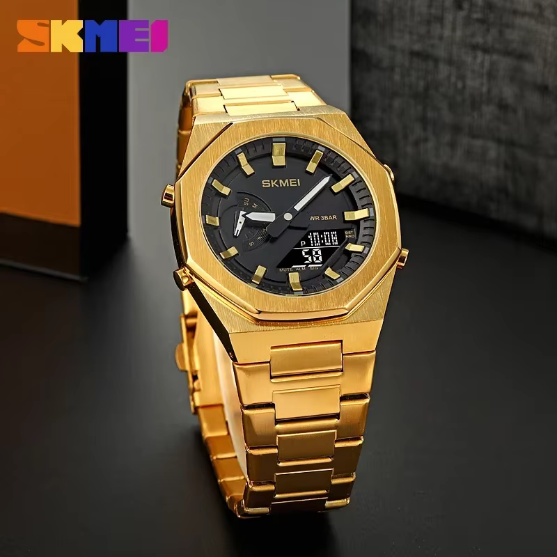 SKMEI 1816 montre à Quartz de luxe hommes numérique LED double affichage de l'heure étanche montres de sport