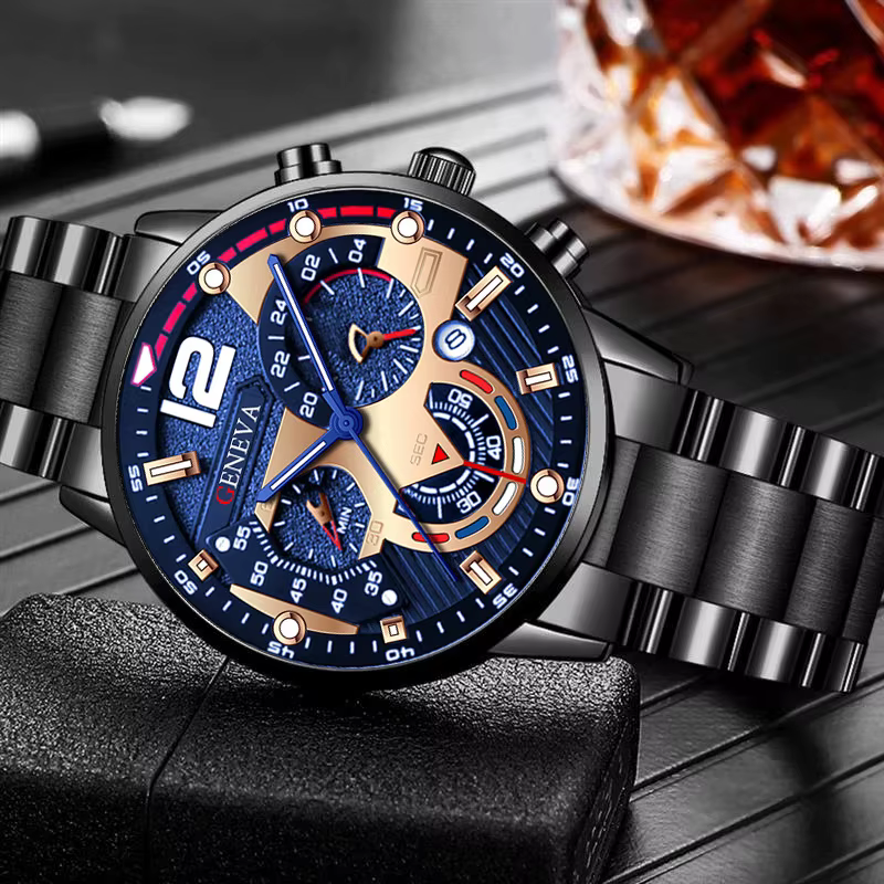 GENEVA hommes loisirs affaires créatif Six broches montre alliage acier bande