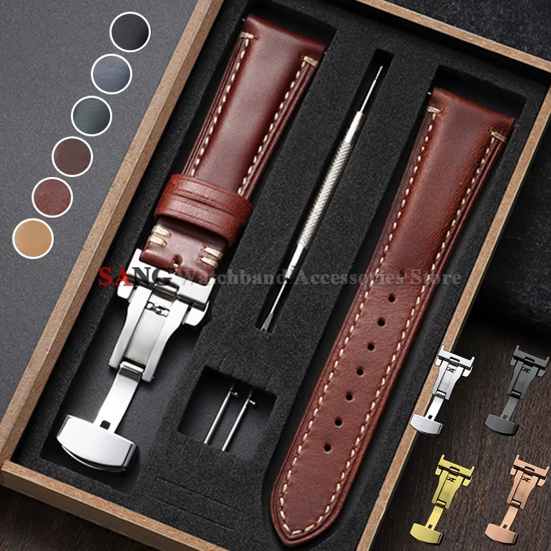 Bracelet de montre en cuir avec boucle papillon pour Citizen