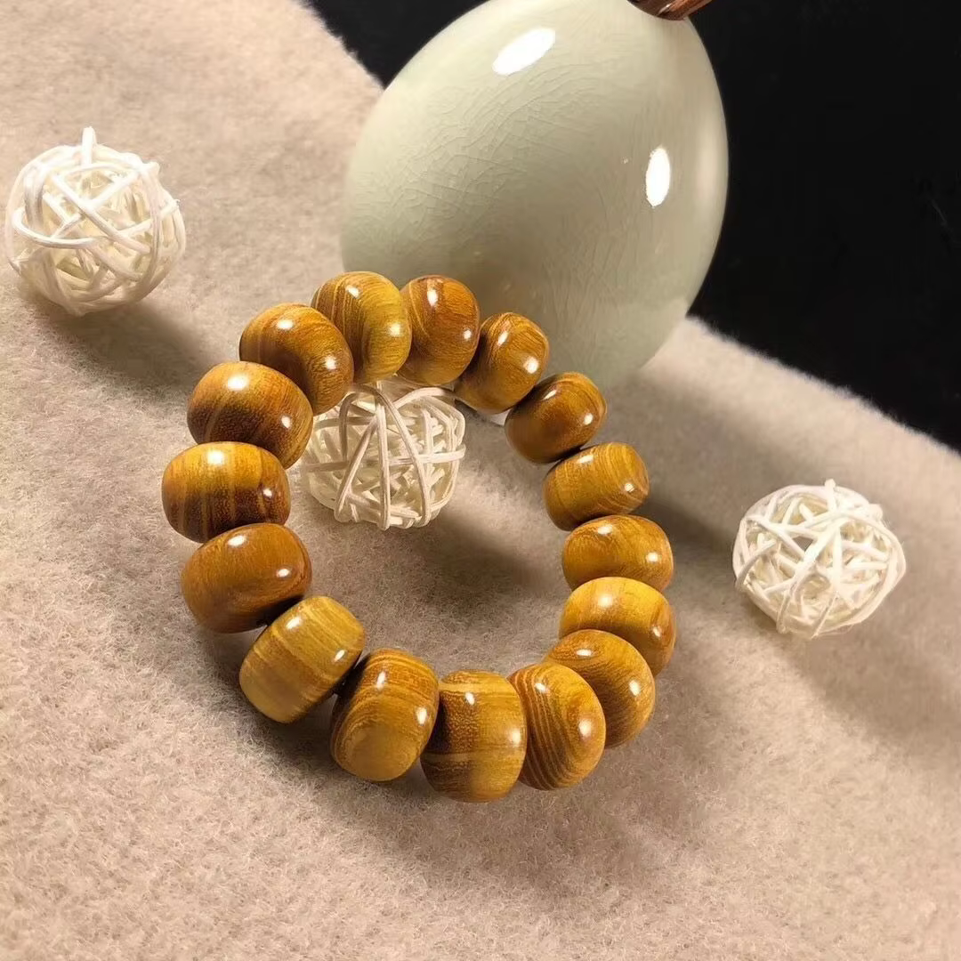 Bracelet en bois de santal doré, perles boulier pour hommes, 2.0CM 1.5CM, perles de bouddha en bois de rose, chaîne à main, bijoux de richesse porte-bonheur, cadeaux