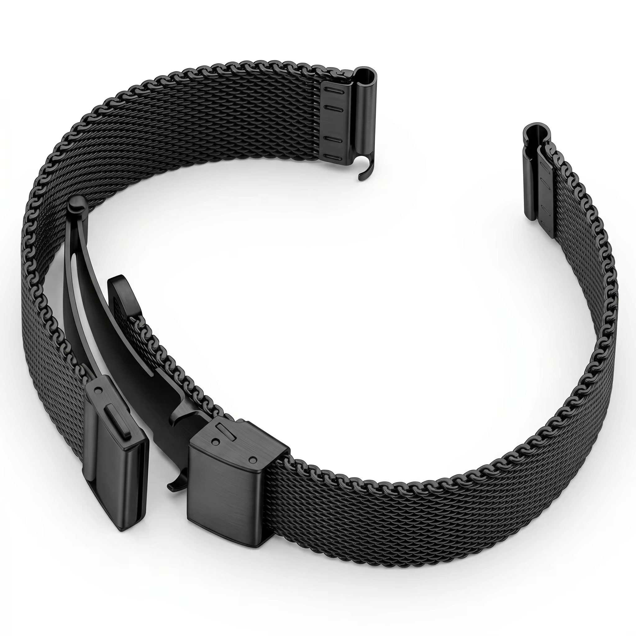 Bracelet de montre en maille milanaise 16 18 20 22 mm avec fermoir double-poussoir, bracelet argenté et noir compatible avec les montres connectées Samsung Huawei