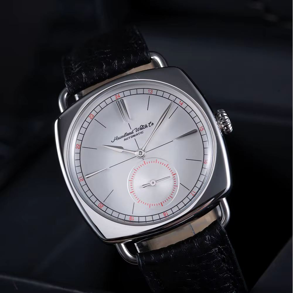 Hruodland rétro hommes montres mécaniques automatiques F028 acier inoxydable cuir marron étanche 10Bar reloj hombre