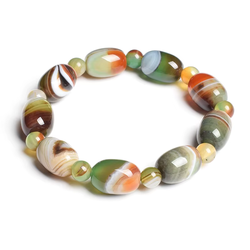 Perles de pierre naturelle Agates vertes bracelets porte-bonheur pour femmes mode tambour baril forme cornaline bracelets femme bracelet d'été