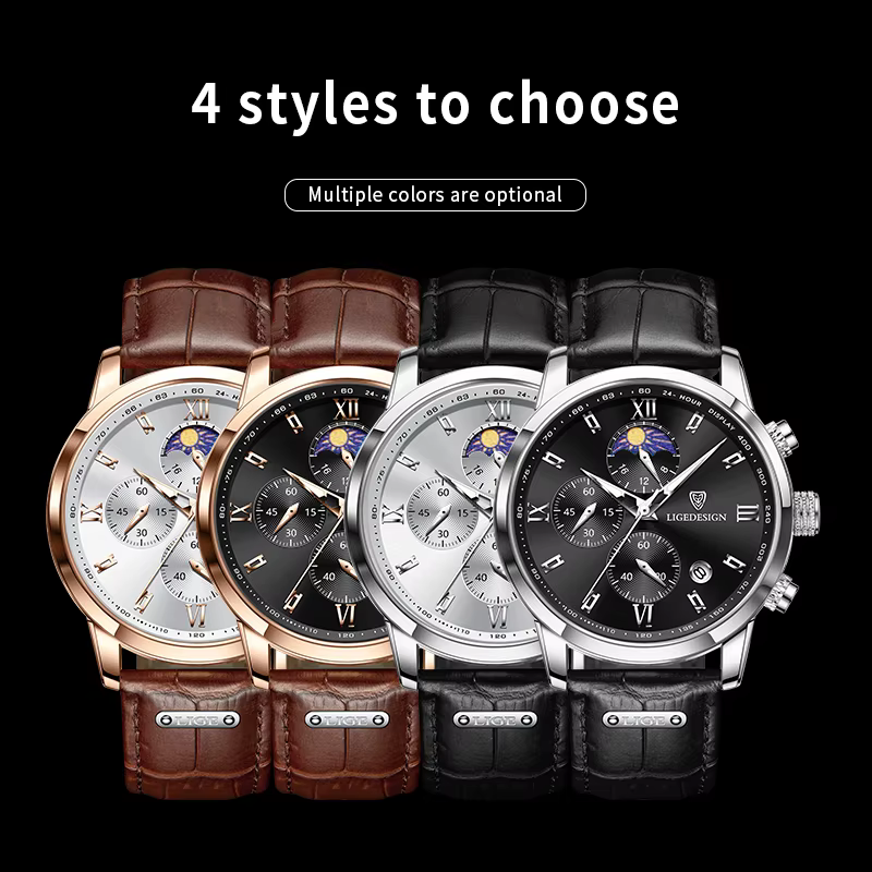 Montre-bracelet de sport en cuir étanche pour homme