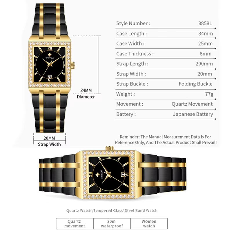 WWOOR Reloj nouvelle mode dames diamant montre haut de gamme de luxe carré montre-bracelet Simple femmes robe petite