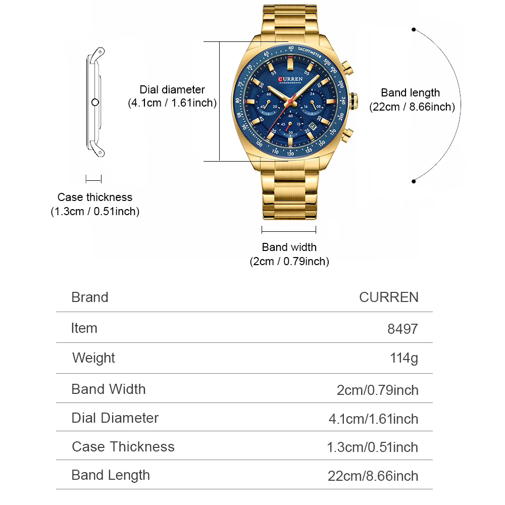 NOUVEAU CURREN 8497 Montre Chronographe Homme Bracelet Acier Inoxydable Aiguilles Lumineuses Date Étanche Quartz Relógio