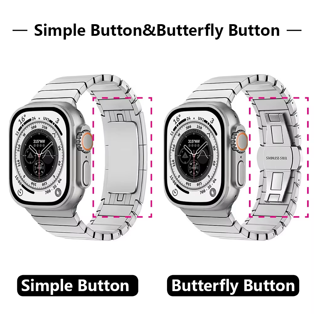 Bracelet à maillons 1:1 Original pour Apple Watch Ultra 2 49mm 9 8 7 Se 6 5 4 45mm 44mm 41mm 40mm