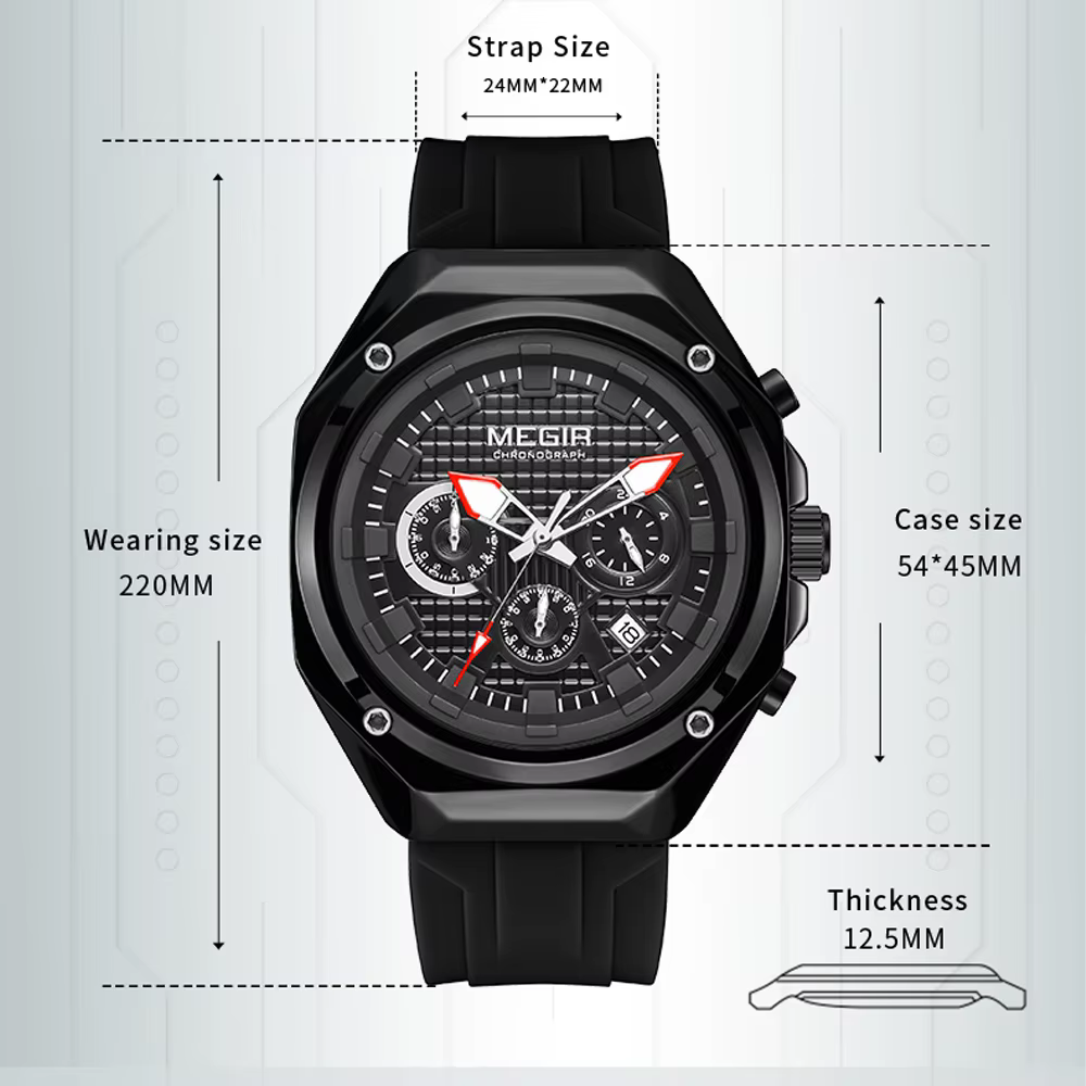 MEGIR haut montre de luxe pour hommes chronographe étanche lumineux homme montre-bracelet Date semaine Quartz
