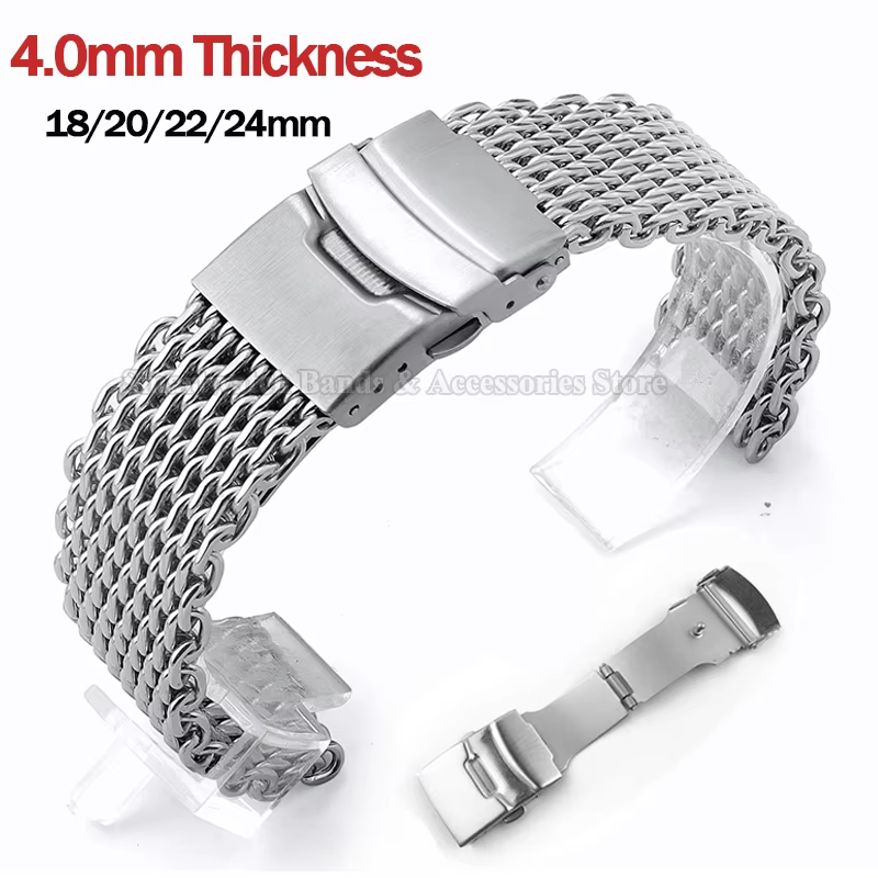 Bracelet de montre en maille requin 4.0mm d'épaisseur pour Omega