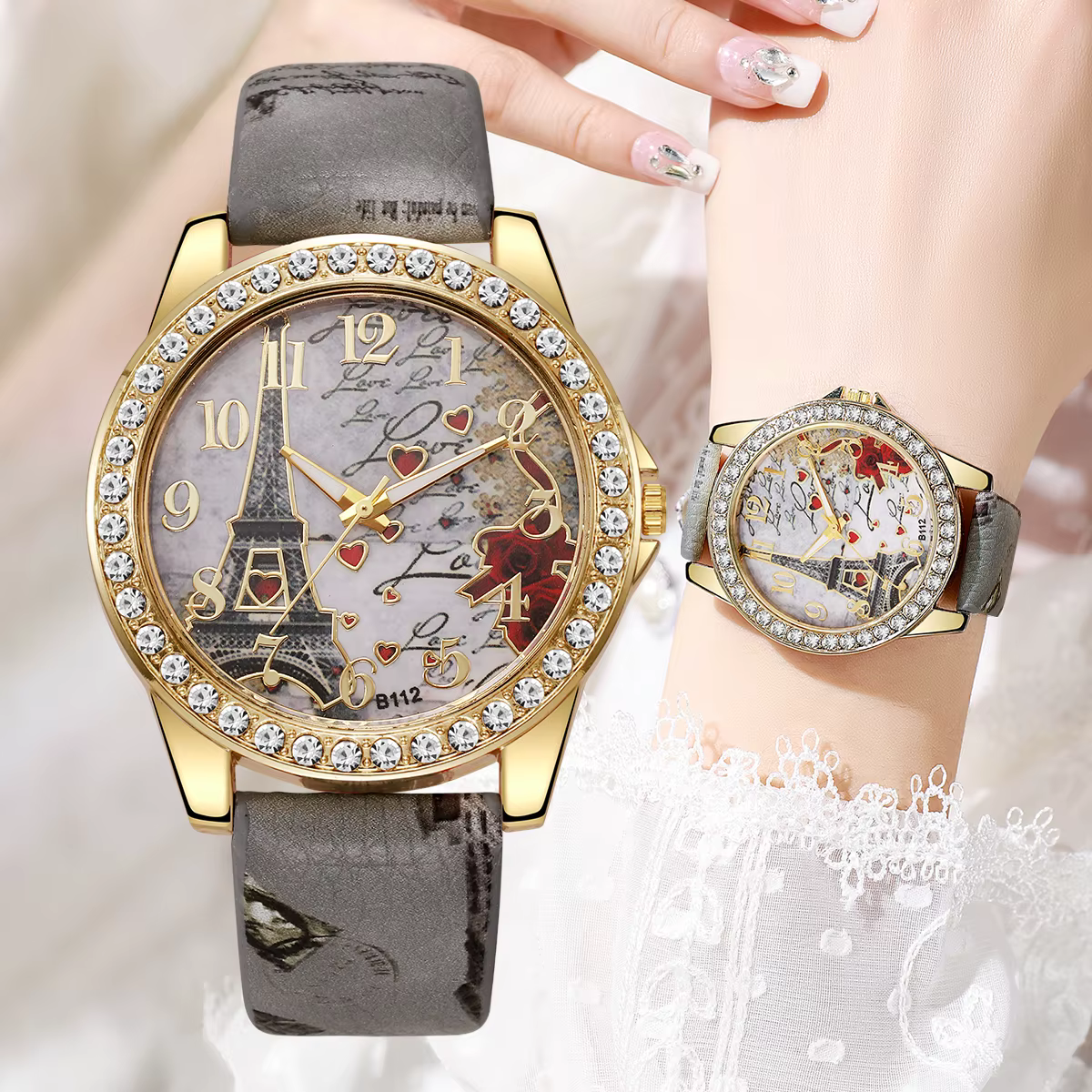 Mode fleurs femmes montres dames bracelet en cuir analogique montre à Quartz Reloj Mujer filles horloge cadeau