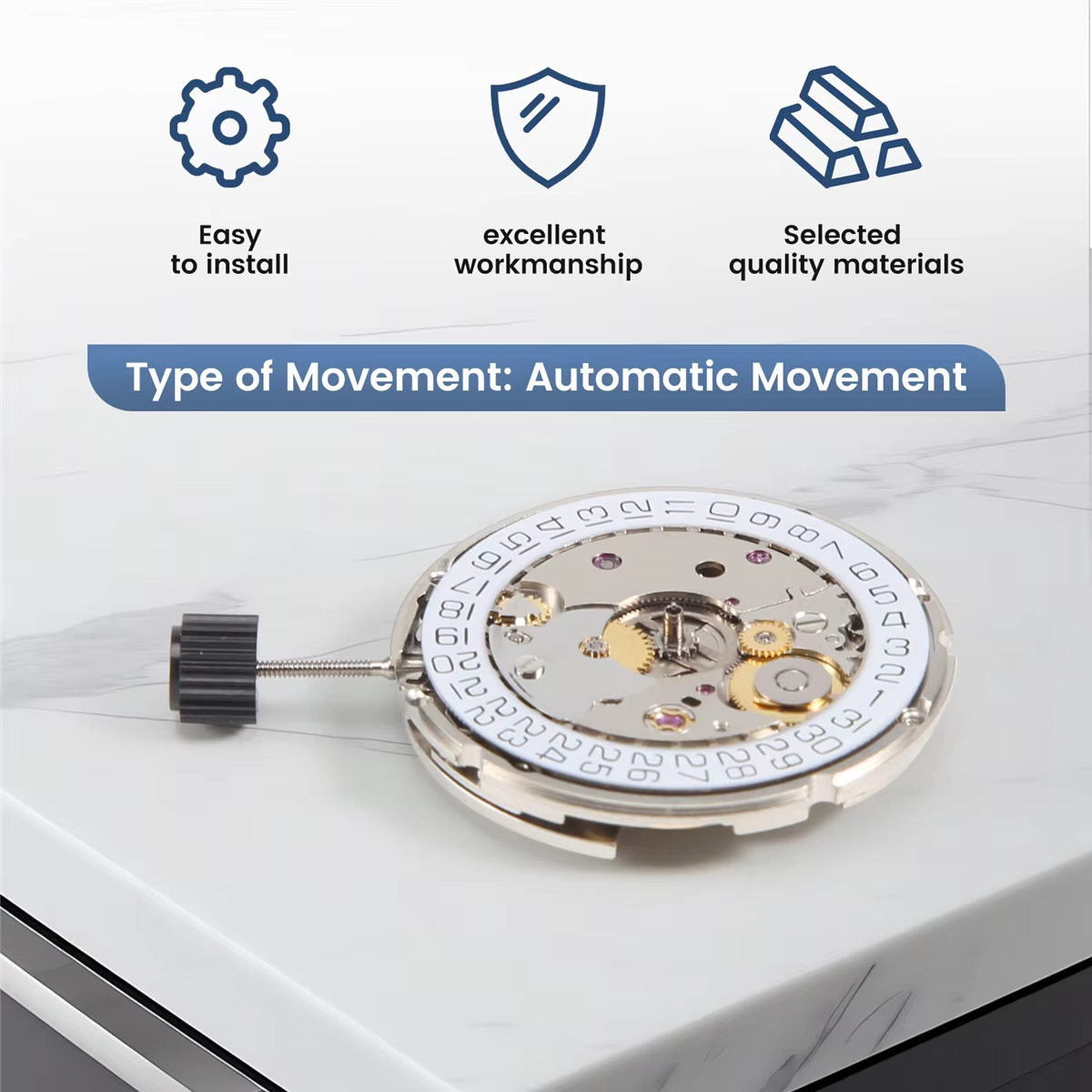 ELBA_pour ETA 2824-2 SELLITA SW200 blanc 3H mouvement d'horloge de montre mécanique