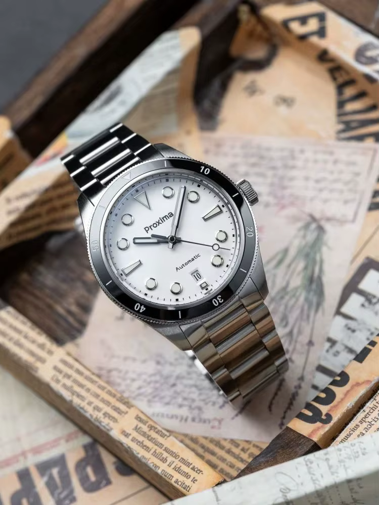 Proxima PX1697 39mm hommes montre émail blanc cadran bulle saphir PT5000 automatique mécanique Vintage montres 20Bar lumineux