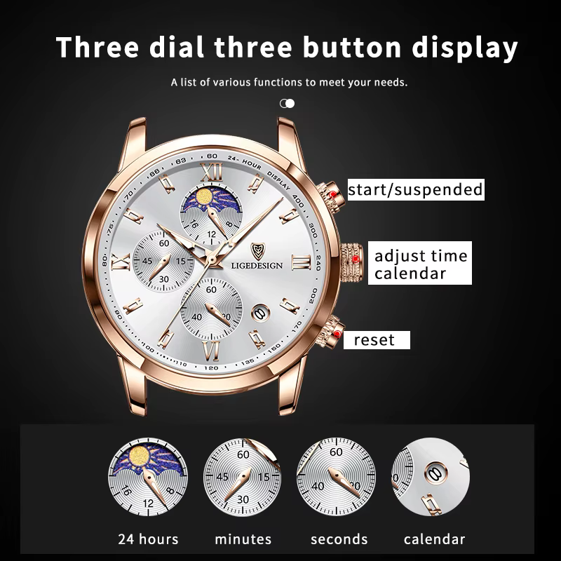 Montre-bracelet de sport en cuir étanche pour homme