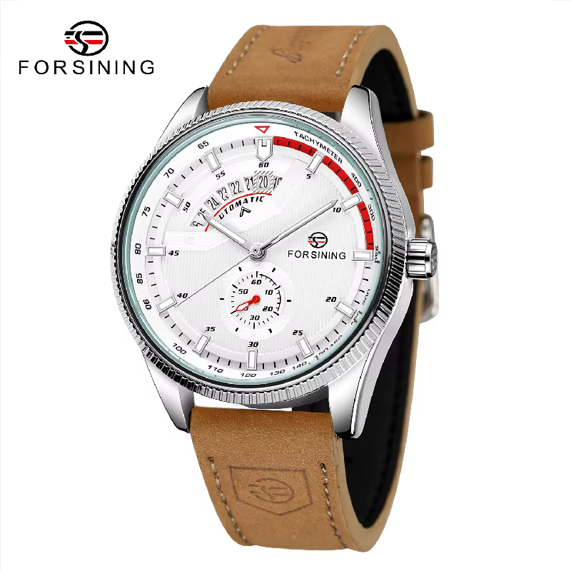 Montre de sport FORSINING pour homme, automatique, à remontage automatique, mécanique, avec date, bracelet en cuir, montre-bracelet pour homme d'affaires, résistante à l'eau