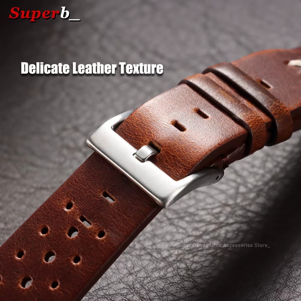 Bracelet de montre en cuir huilé marron vintage à dégagement rapide 20mm 22mm