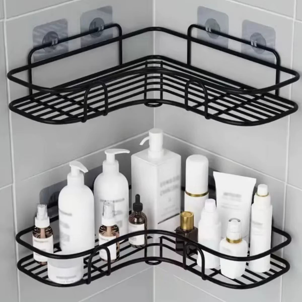 Étagère de salle de bain, support de caddie de douche, support de rangement triangulaire sans poinçonnage pour salle de bain et cuisine, étagère de douche, support de support de rangement pour shampoi