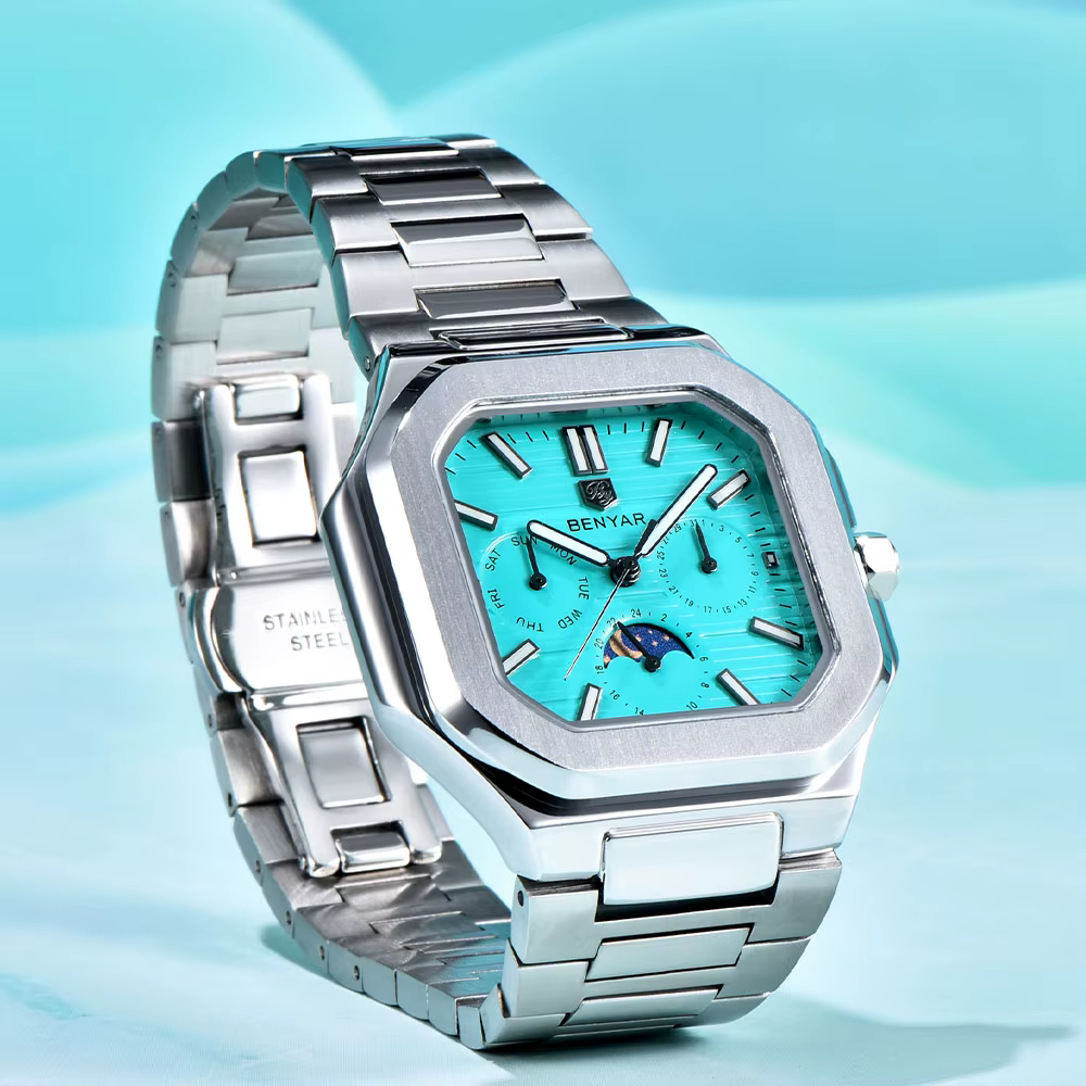 BENYAR 5221 montre pour hommes 37mm montre-bracelet à Quartz haut de gamme en acier inoxydable montres étanches