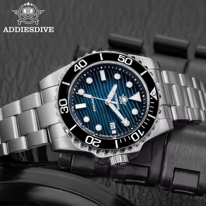ADDIESDIVE 41mm AD2537 montre pour hommes 20Bar étanche 3D Texture du désert BGW9 Date lumineuse 316L montres à Quartz en acier inoxydable