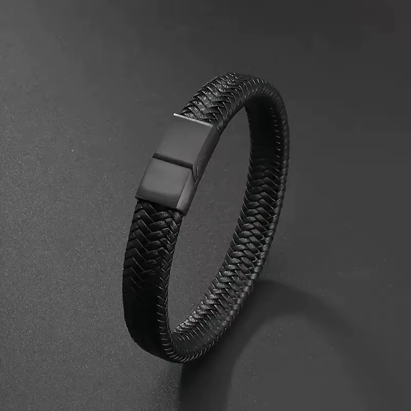 Bracelet magnétique en cuir PU noir pour hommes
