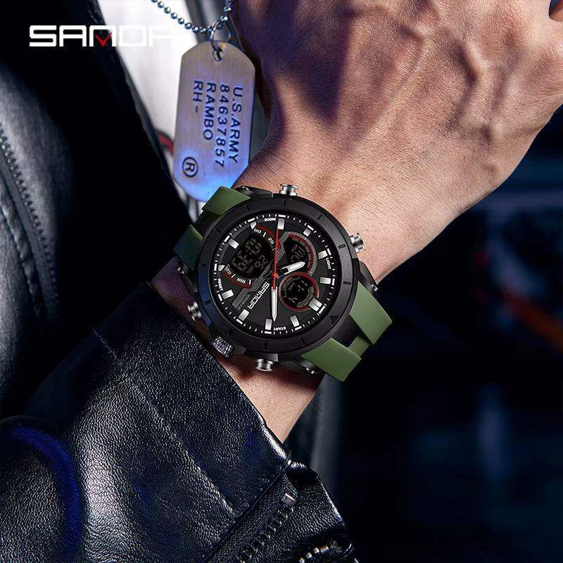 SANDA 6279 montres à Quartz électroniques pour homme double affichage grand cadran calendrier lumineux étanche Sports de plein air montre numérique