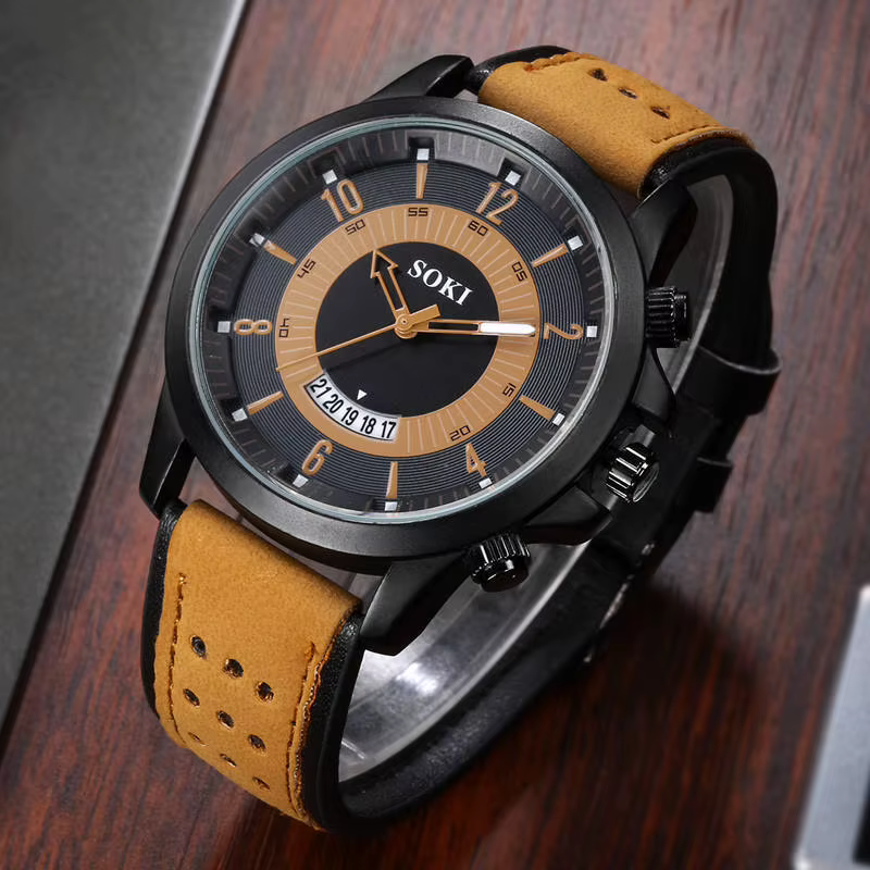 SOKI Sport hommes montre en cuir militaire mode montres