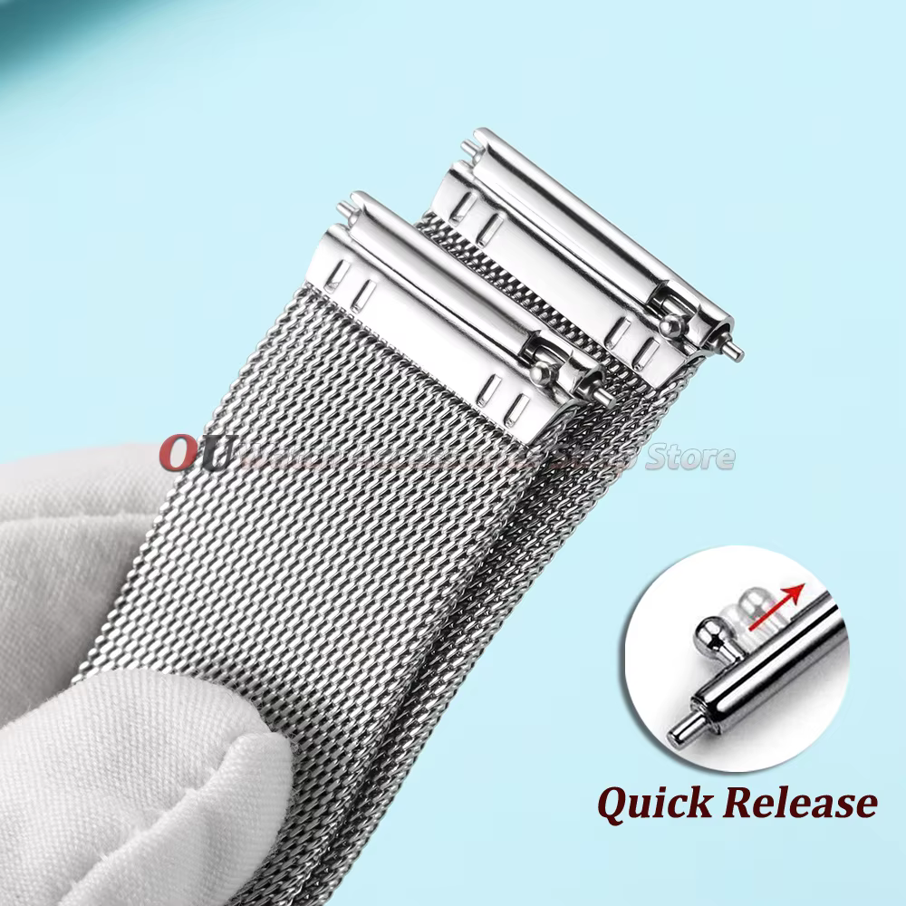 Bracelet de montre en maille de 0.4mm, 18mm, 20mm, 22mm, en acier inoxydable, bracelet milanais pour Omega, Seiko, Swatch, pour hommes et femmes