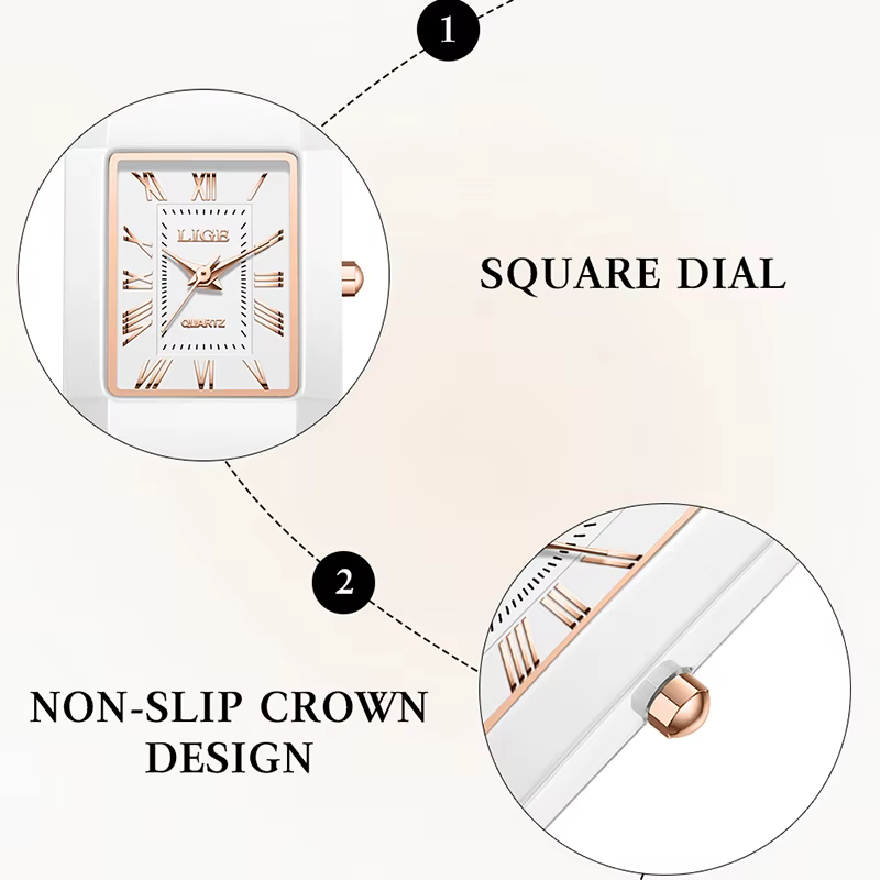 LIGE montre femme montre-bracelet marque céramique mode quartz élégant étanche vintage ultra-mince