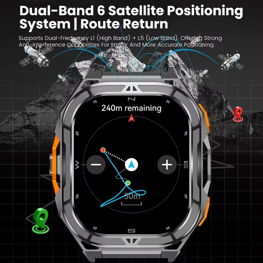 Nouvelle Montre Connectée GPS 2026 Étanche 5ATM avec Carte Hors Ligne Intégrée et Boussole, Montre de Sport Militaire, 170+ Modes Sportifs, Smartwatch de Natation pour Hommes