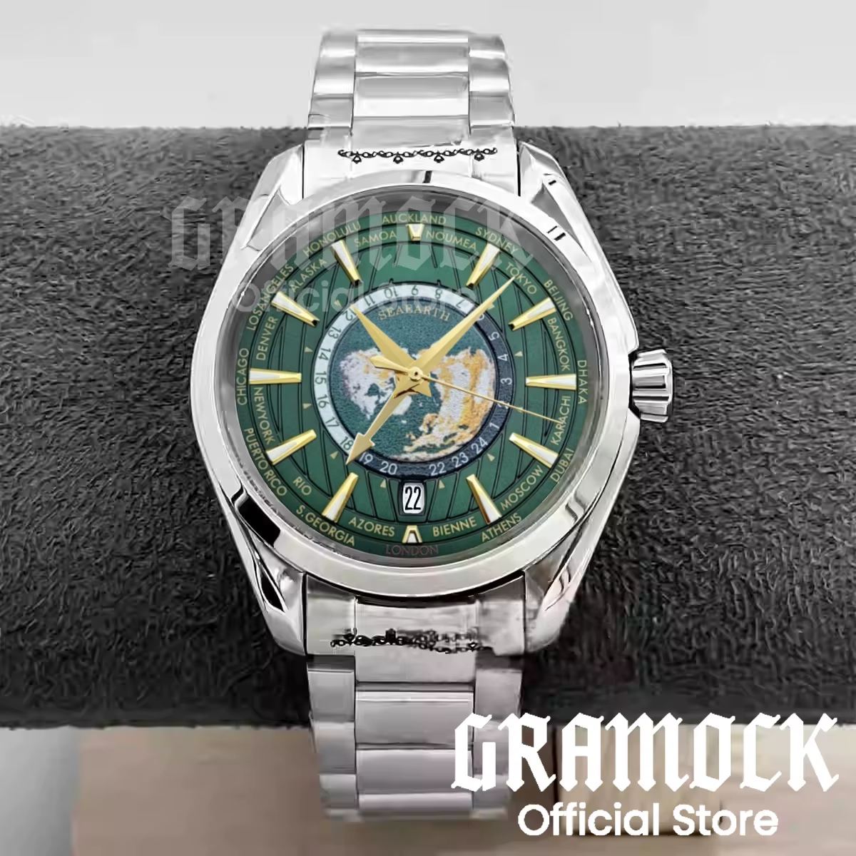 Gramock 40mm heure mondiale GMT Zone carte hommes 6 heures Date montre automatique NH34A mécanique plongée montre-bracelet en acier/caoutchouc bracelet